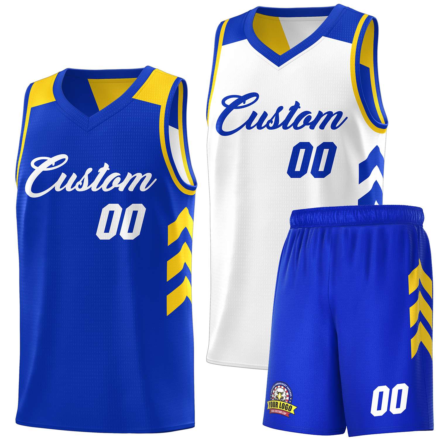 Maillot de basket-ball personnalisé Royal White Double Side pour hommes