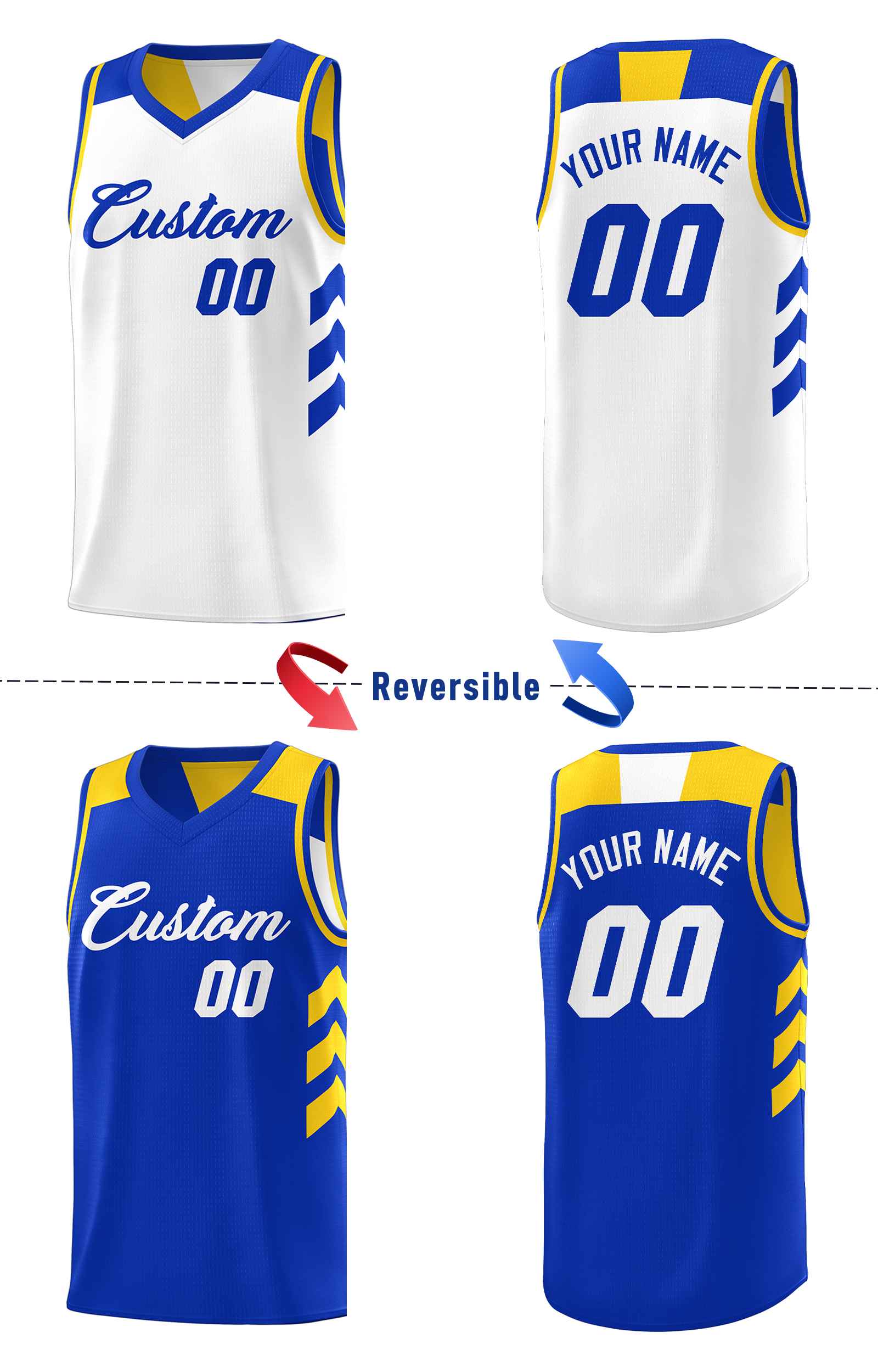 Maillot de basket-ball personnalisé Royal White Double Side pour hommes