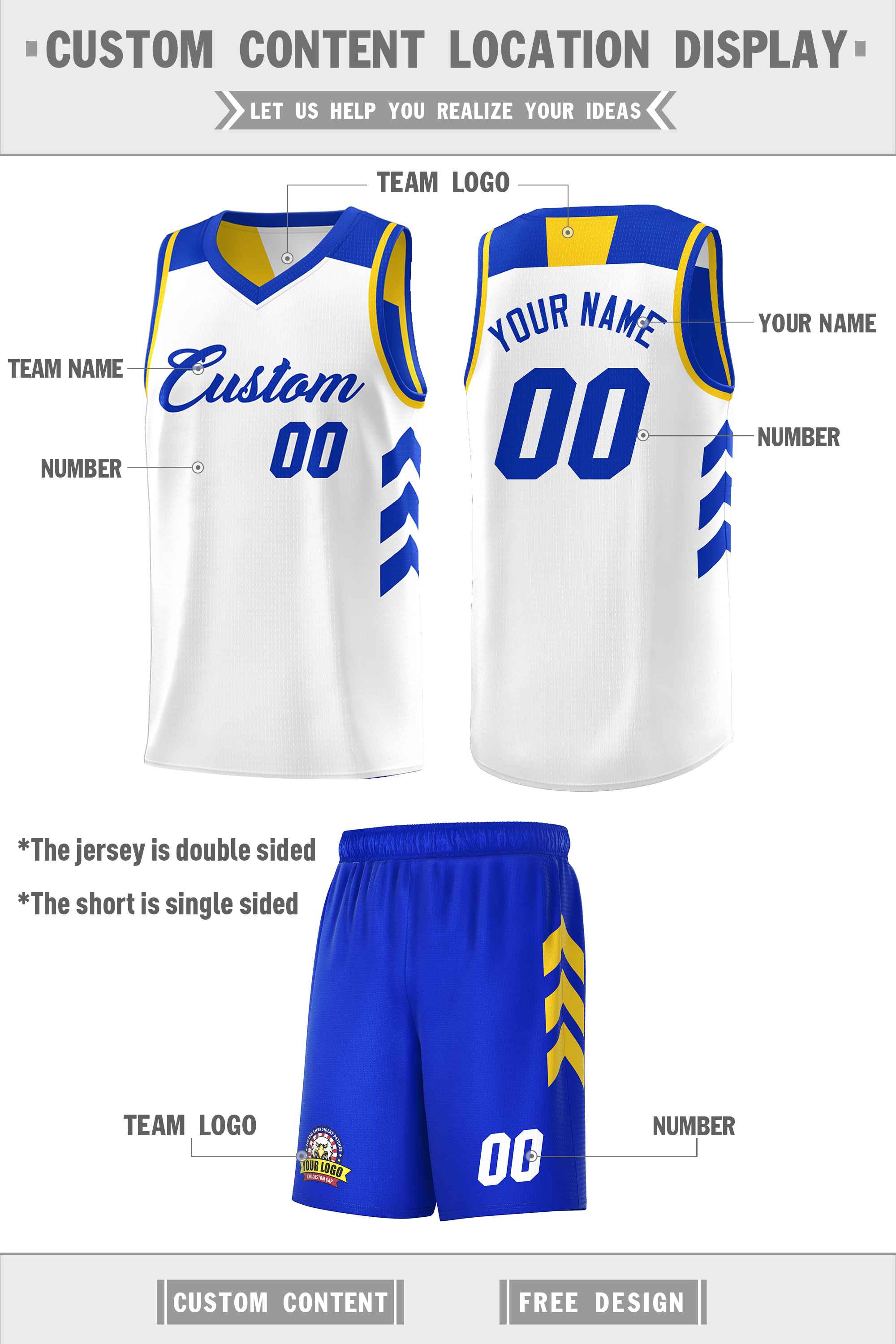 Custom Royal White Double Side Sets Men Basketball Jersey