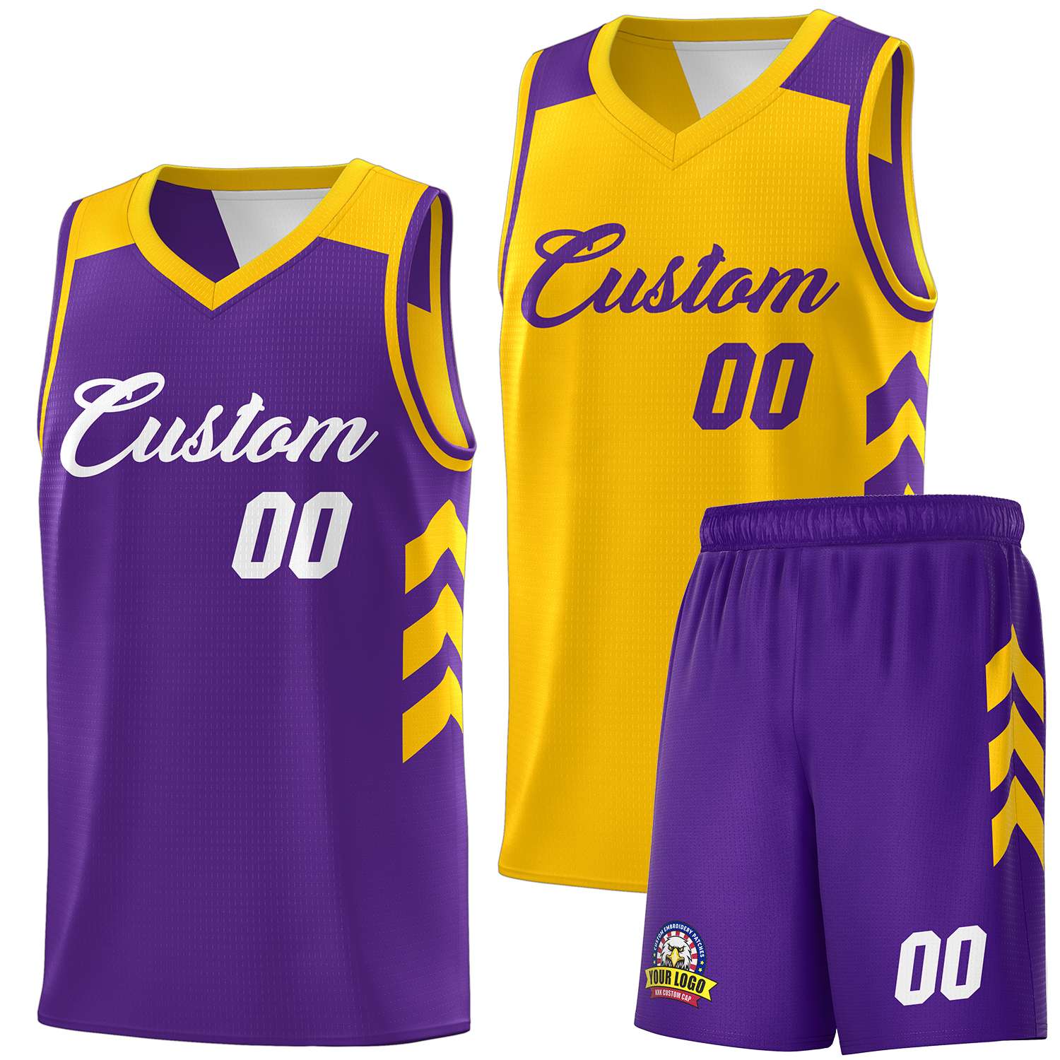 Custom Purple Yellow Double Side Sets Personalized Basketball Jersey