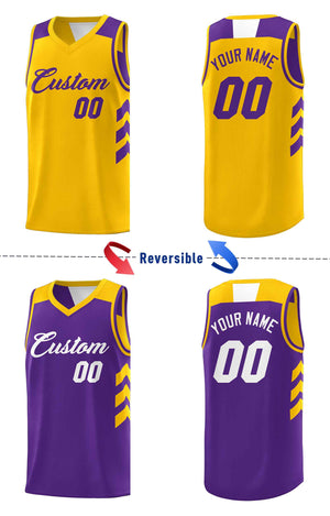 Le double côté jaune pourpre fait sur commande place le maillot de basket-ball personnalisé