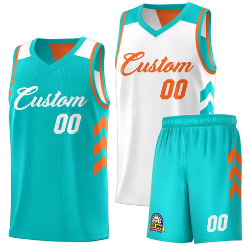Custom Teal White Double Side Sets Personalized Basketball Jersey