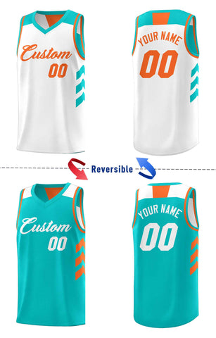Custom Teal White Double Side Sets Personalized Basketball Jersey
