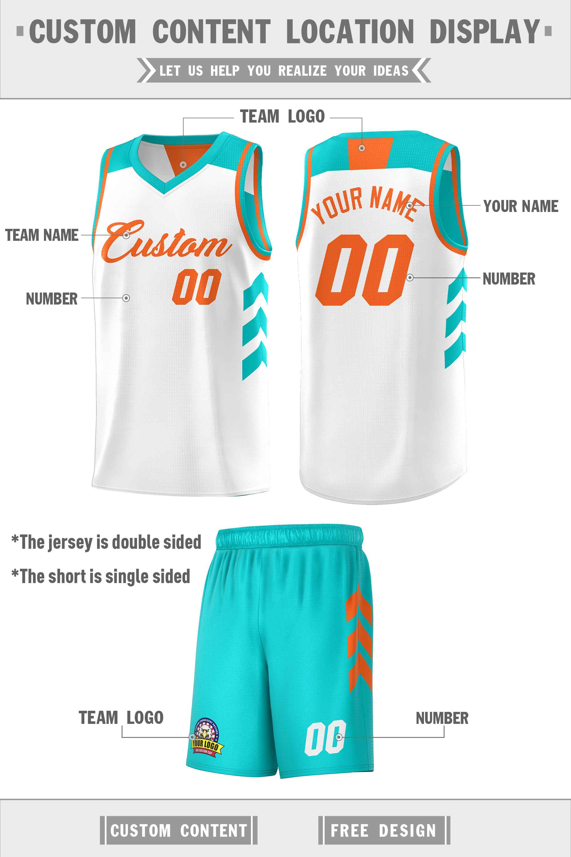 Custom Teal White Double Side Sets Personalized Basketball Jersey