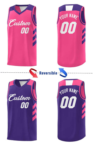 Custom Pink Purple-White Double Side Sets Personalized Basketball Jersey