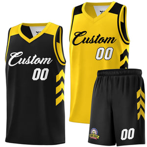 Le double côté jaune noir fait sur commande place le maillot de basket-ball personnalisé