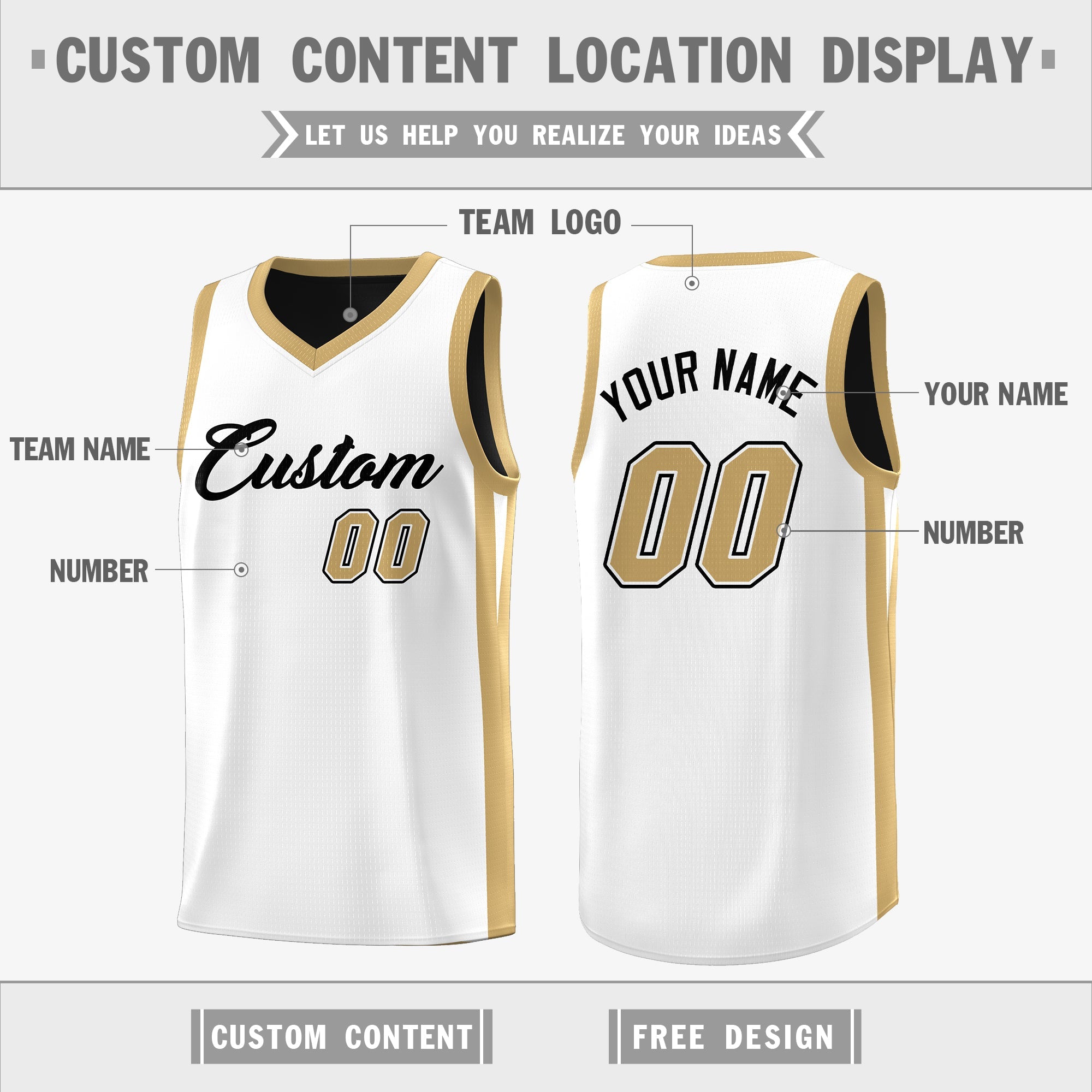 Custom Black White-Khaki Double Side Tops Athletic Basketball Jersey