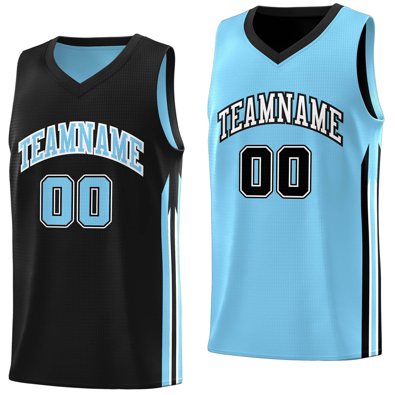 Custom Black Light Blue Double Side Tops Training Basketball Jersey