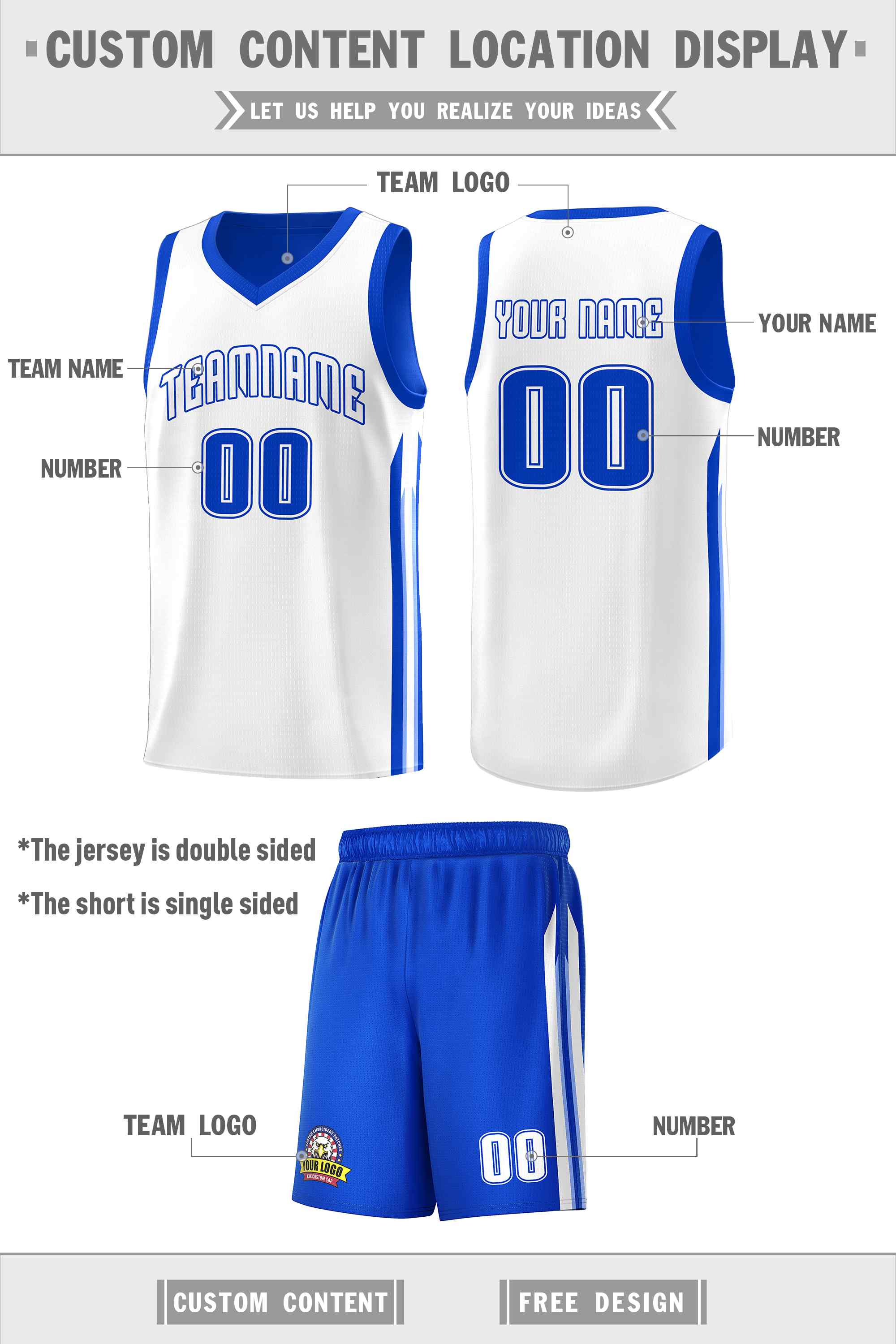 Custom Royal White Double Side Sets Men Basketball Jersey