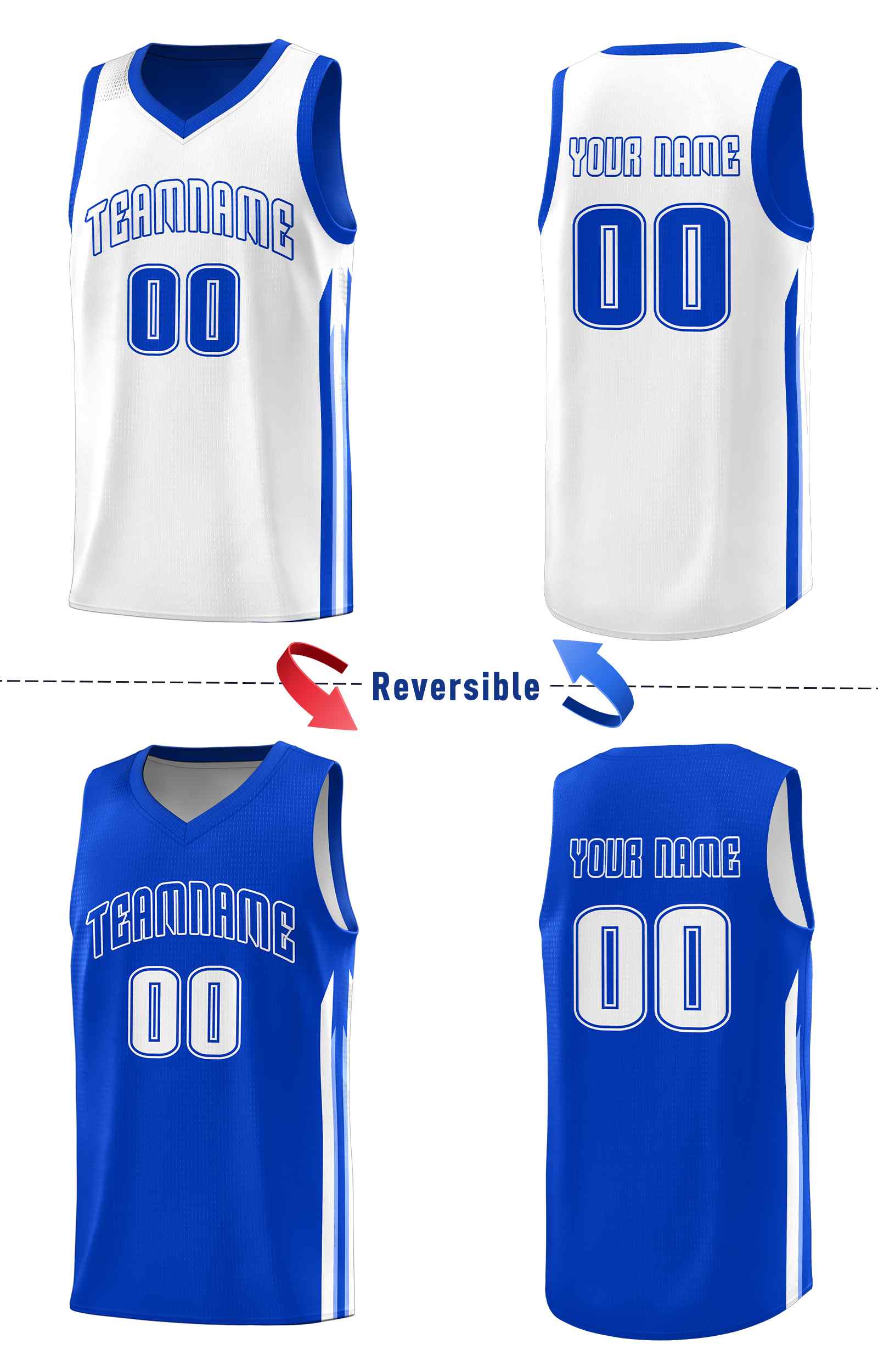 Custom Royal White Double Side Sets Men Basketball Jersey