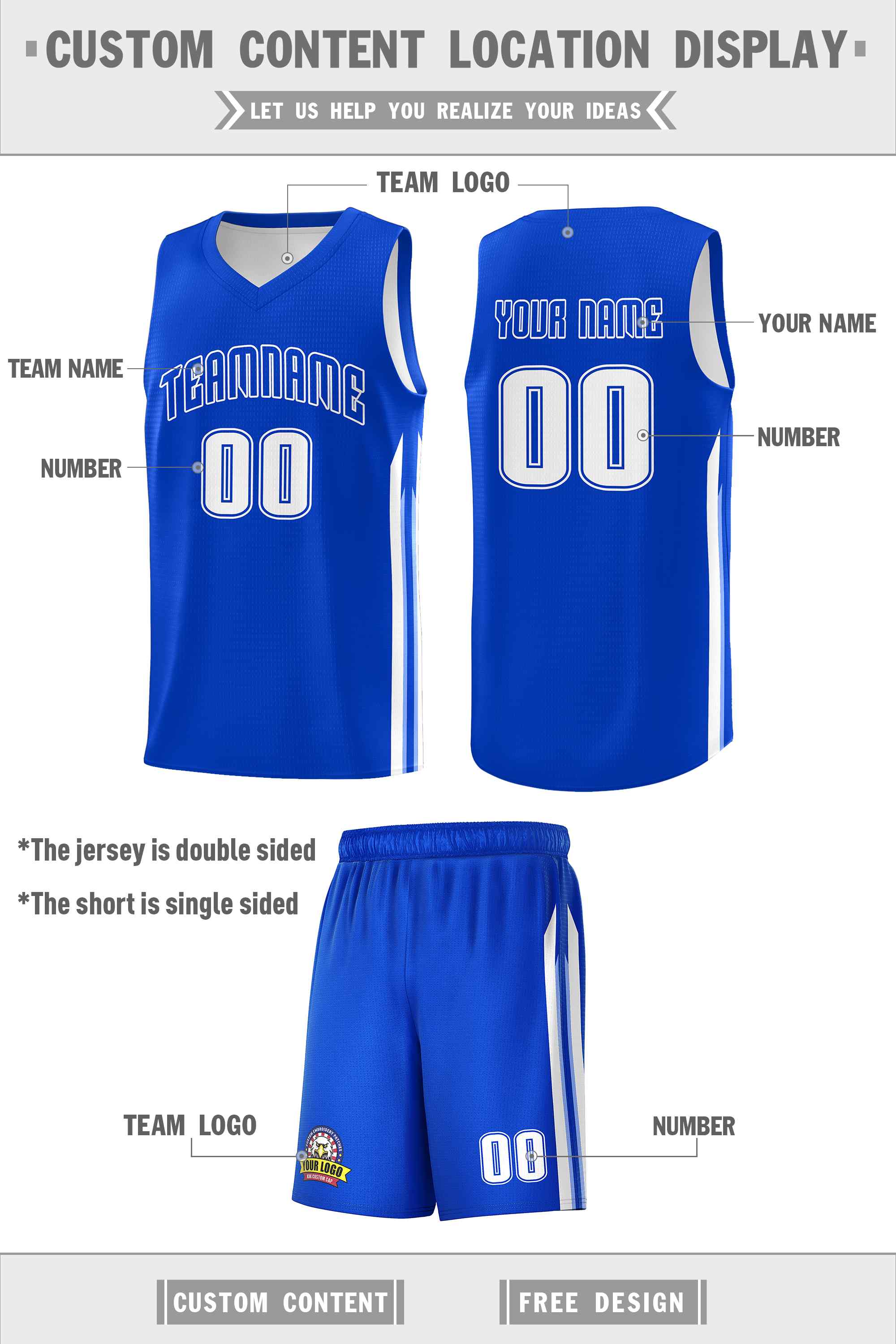 Custom Royal White Double Side Sets Men Basketball Jersey