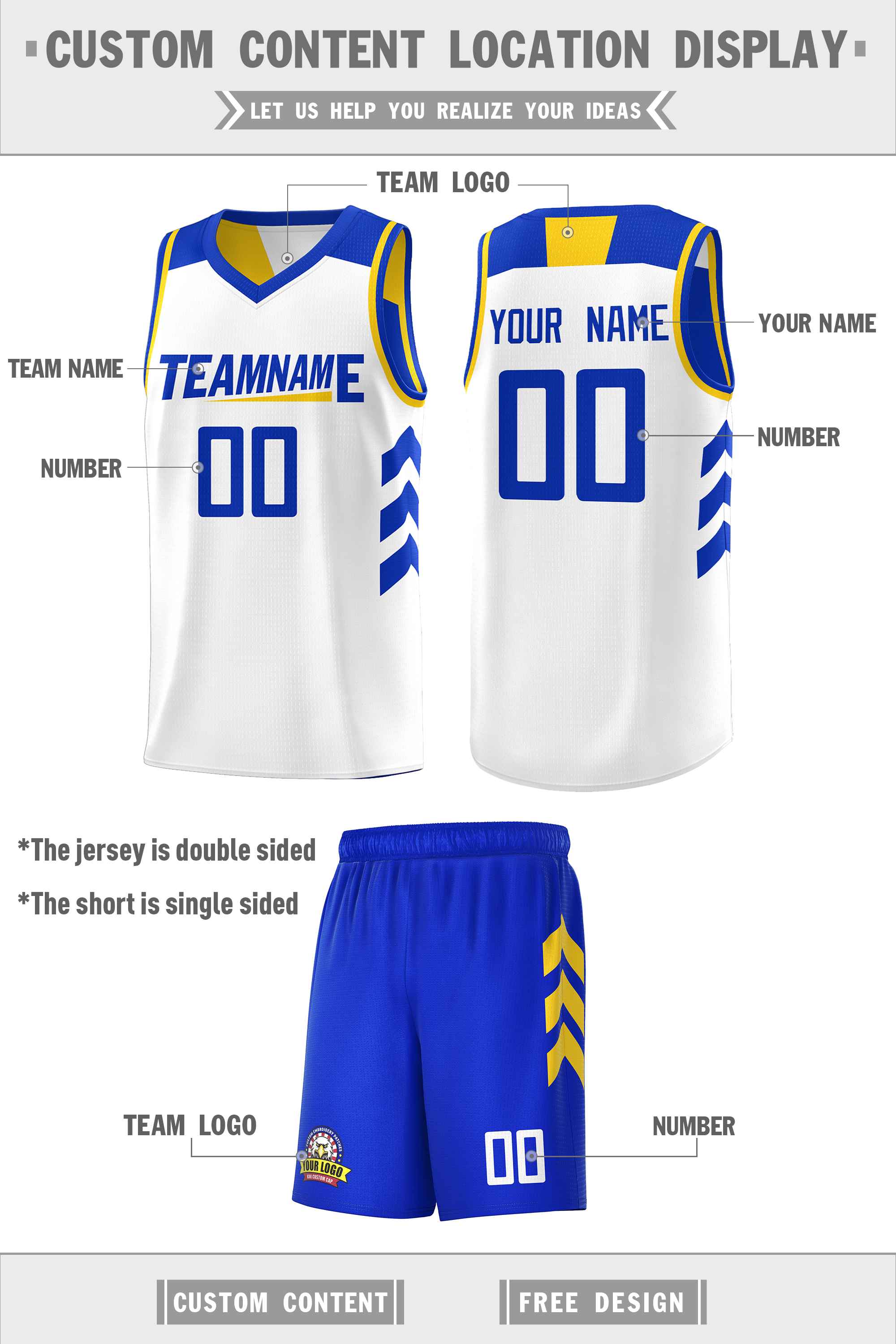 Custom Royal White Double Side Sets Men Basketball Jersey