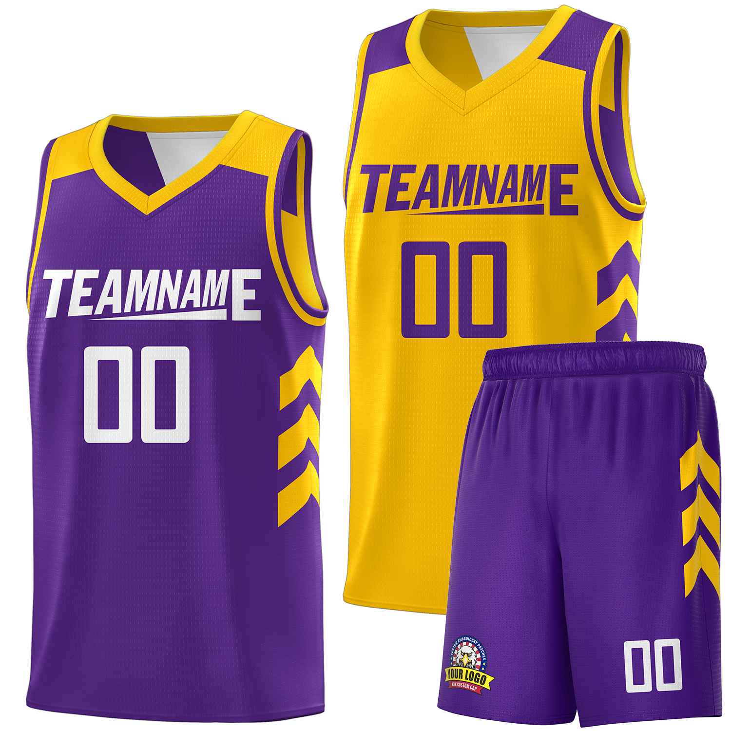 Maillot de basket-ball personnalisé pour hommes, ensembles Double face violet jaune-blanc