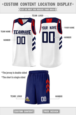 Custom Navy White Double Side Sets Men Basketball Jersey