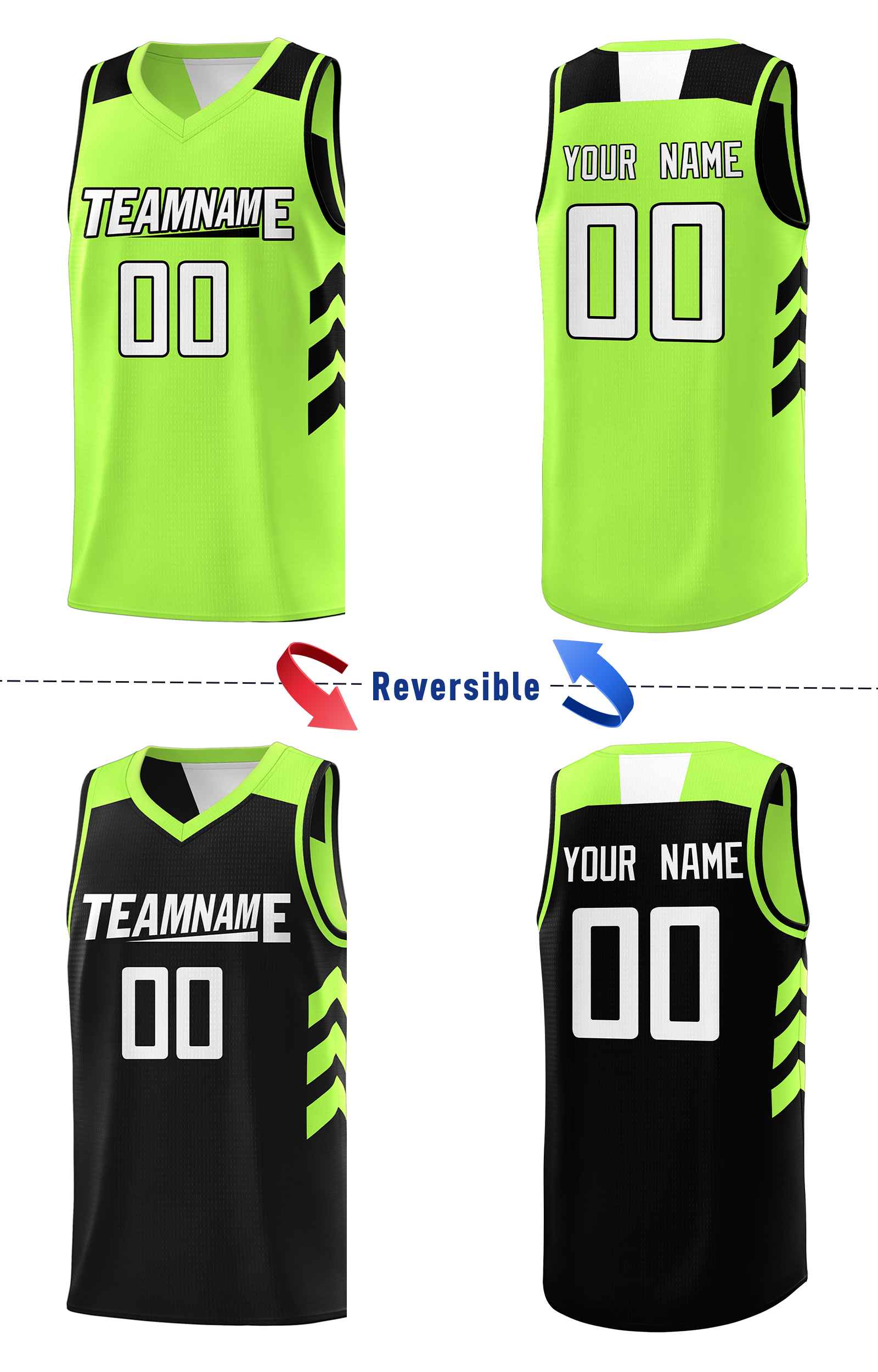 Custom Black Neon Green Double Side Sets Men Basketball Jersey