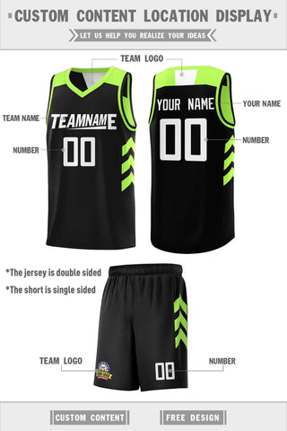 Custom Black Neon Green Double Side Sets Men Basketball Jersey