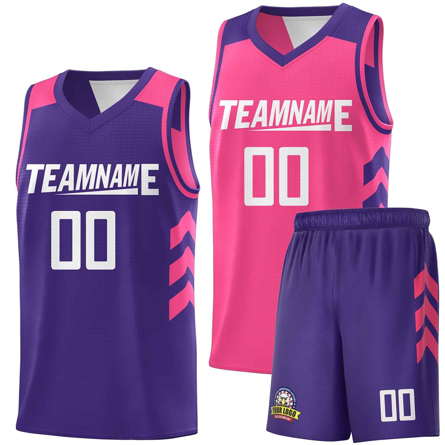 Le double côté rose pourpre fait sur commande place le maillot de basket-ball d'hommes