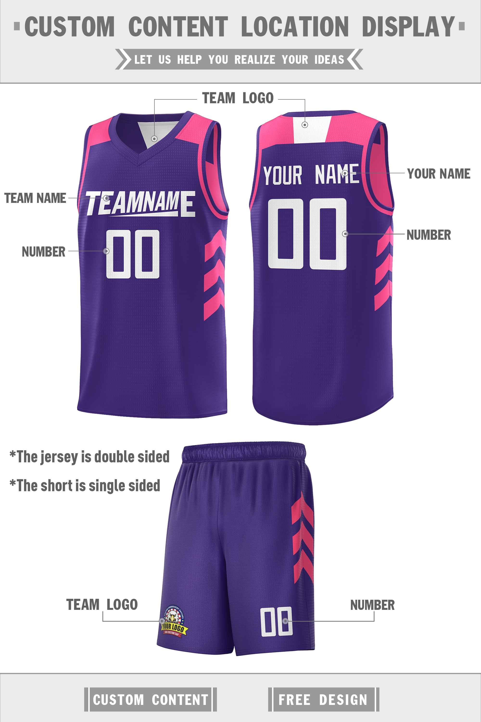 Custom Purple Pink Double Side Sets Men Basketball Jersey