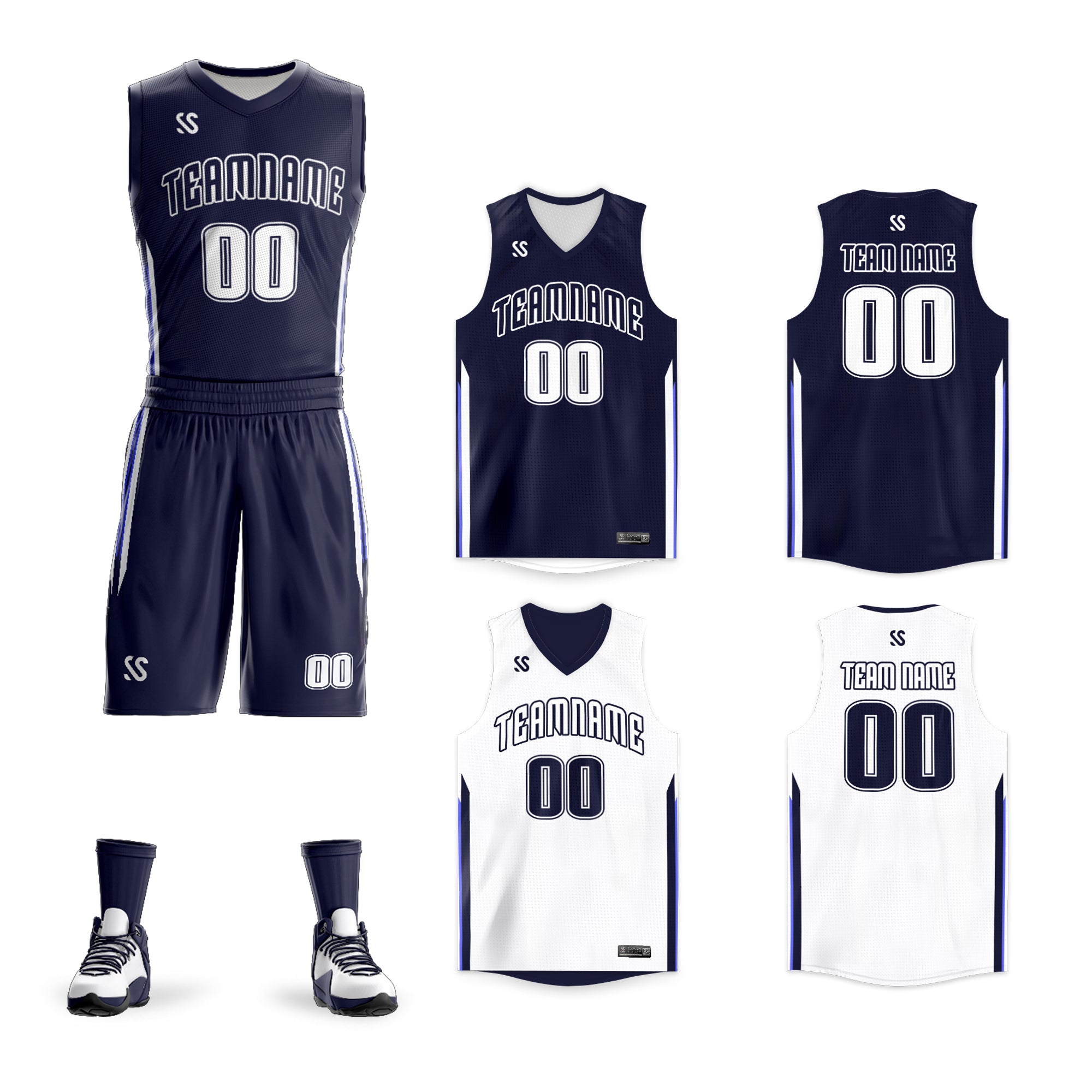 youth basketball uniforms reversible sets-navy and white