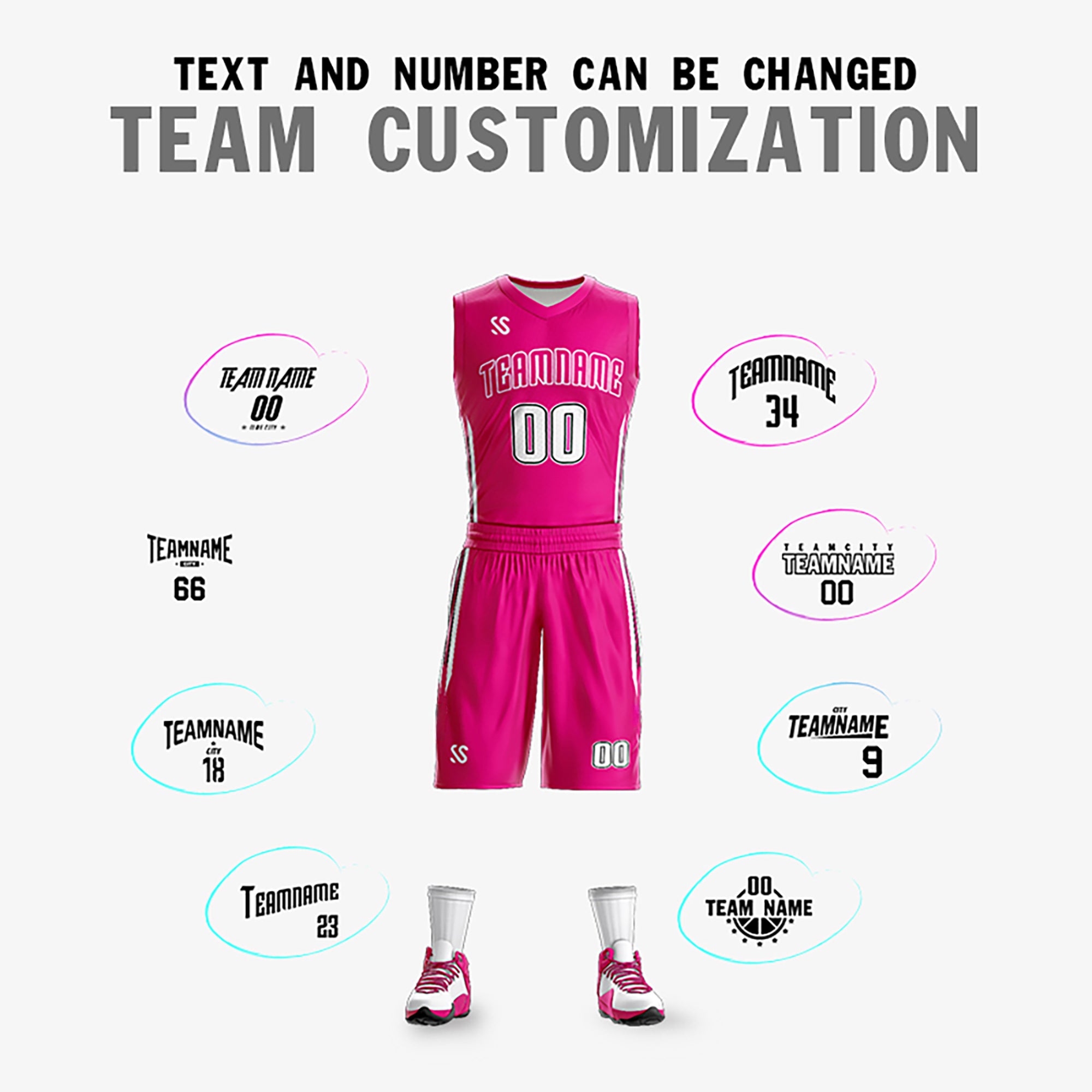 Custom Pink White Double Side Sets Tracksuit Basketball Jersey