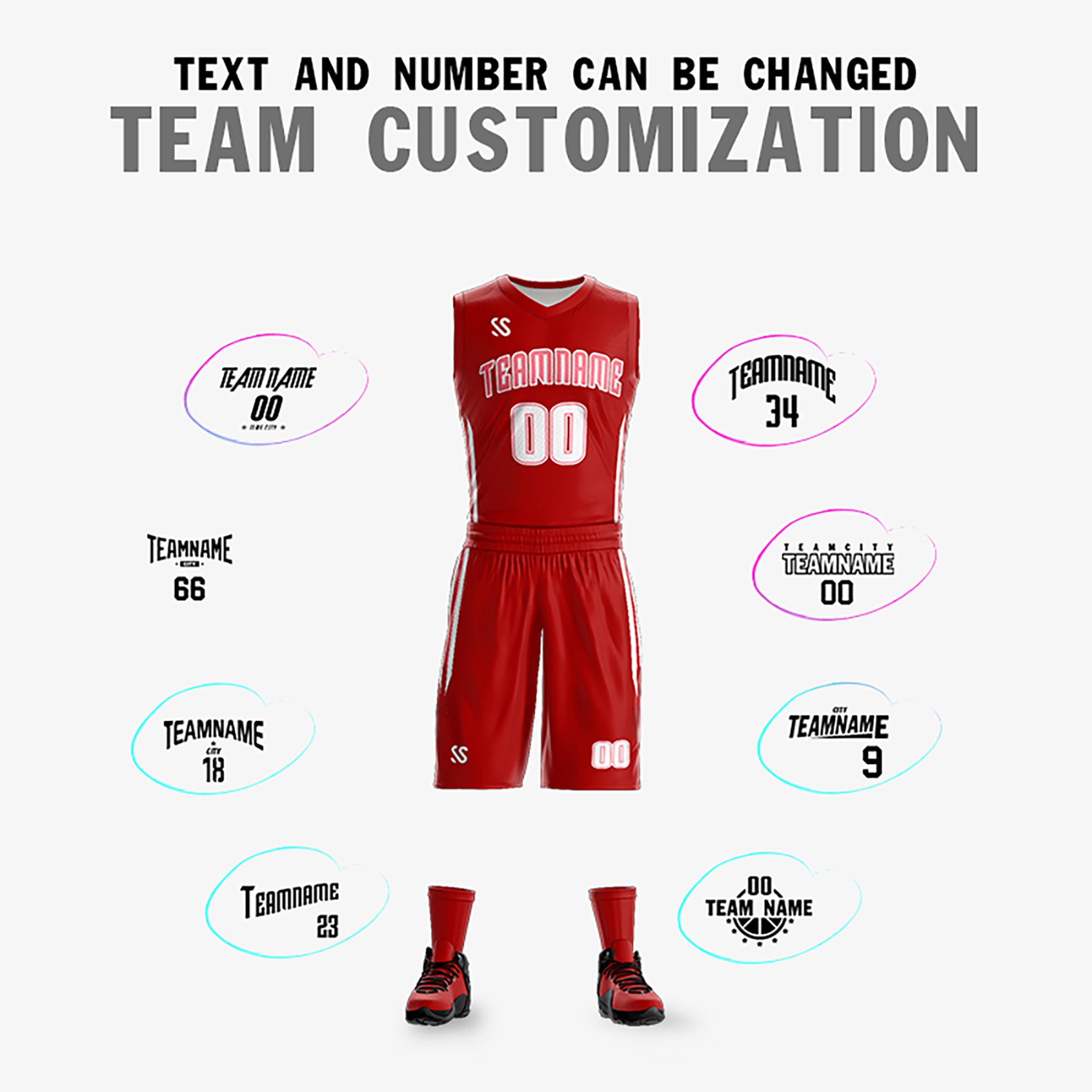 Custom Red White Double Side Sets Design Sportswear Basketball Jersey