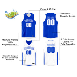 Maillot de basket-ball personnalisé bleu royal Double face