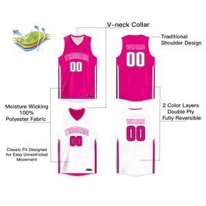 Maillot de basket-ball personnalisé rose blanc double face