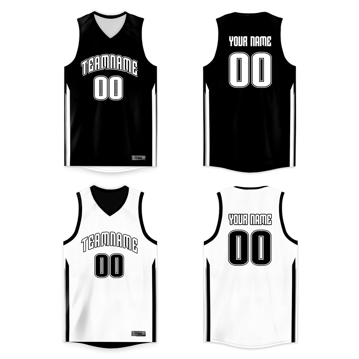 Maillot de basket-ball sportif personnalisé, noir et blanc, double face