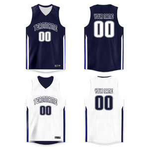 Maillot de basket-ball personnalisé pour hommes/garçon, Double face, blanc marine, personnalisé