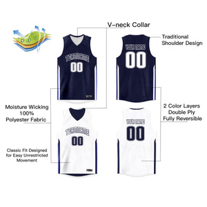 Custom Navy White Double Side Tops Men/Boy Basketball Jersey