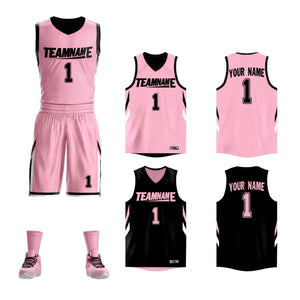 Le double côté noir rose fait sur commande place le maillot de basket-ball de vêtements de sport