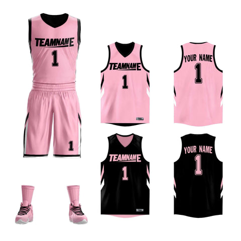 Custom Pink Black Double Side Sets Sportswear Basketball Jersey