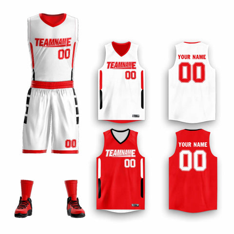Custom White Red Double Side Sets Design Sportswear Basketball Jersey