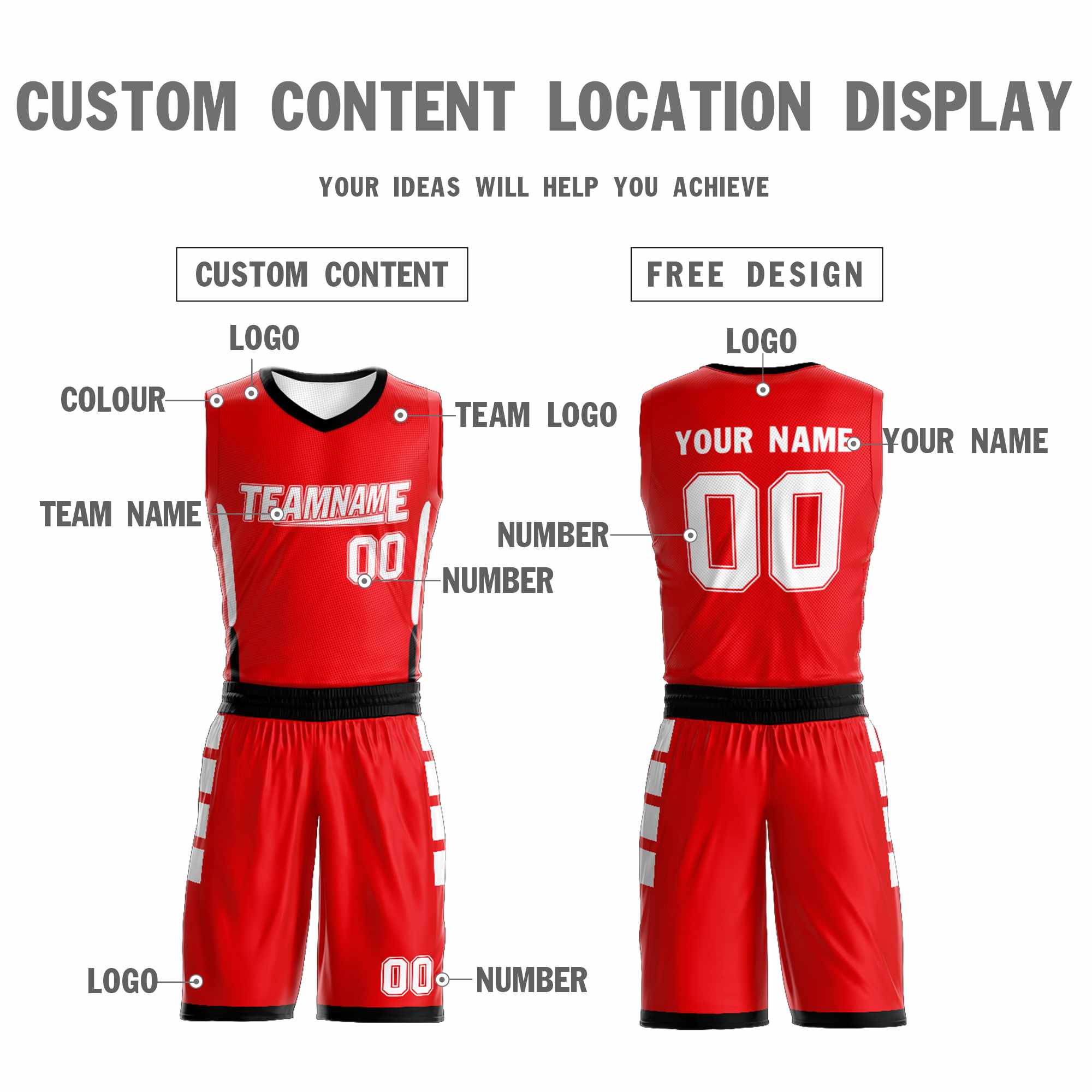 Custom Red White Double Side Sets Sportswear Basketball Jersey