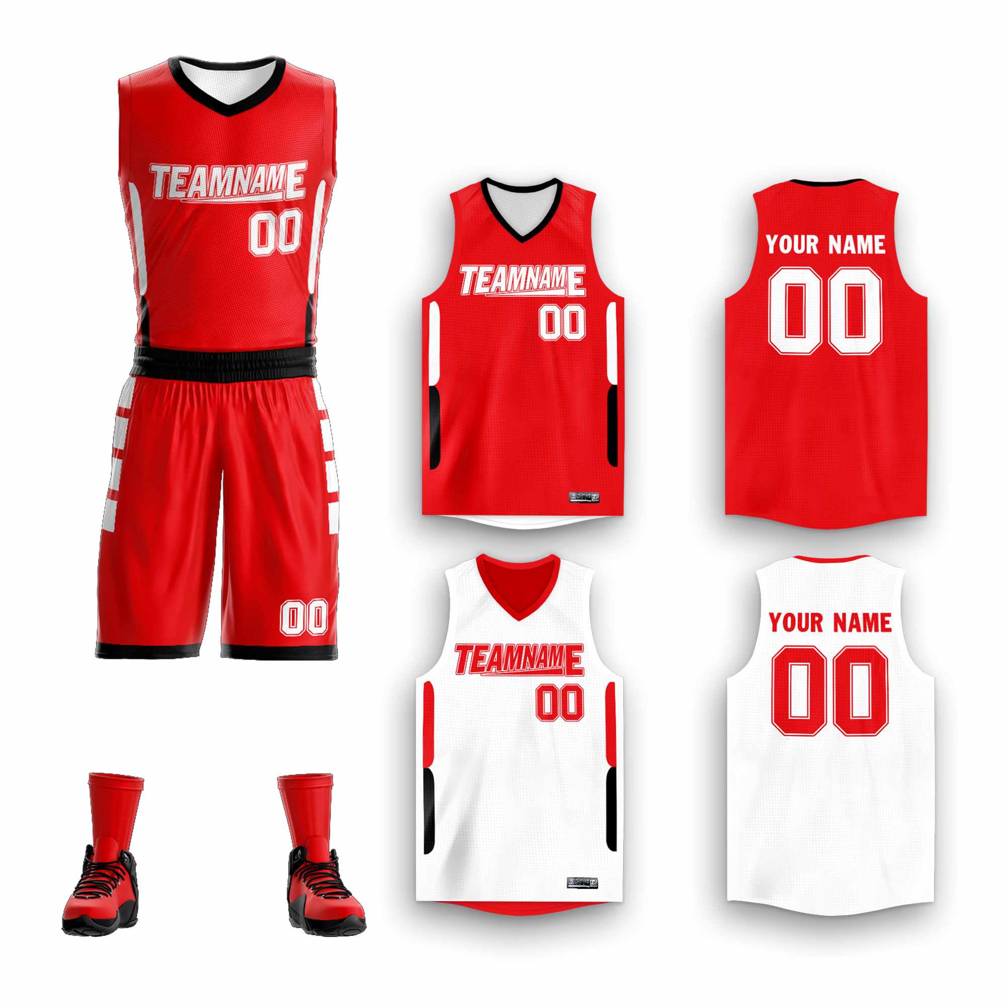 Custom Red White Double Side Sets Sportswear Basketball Jersey