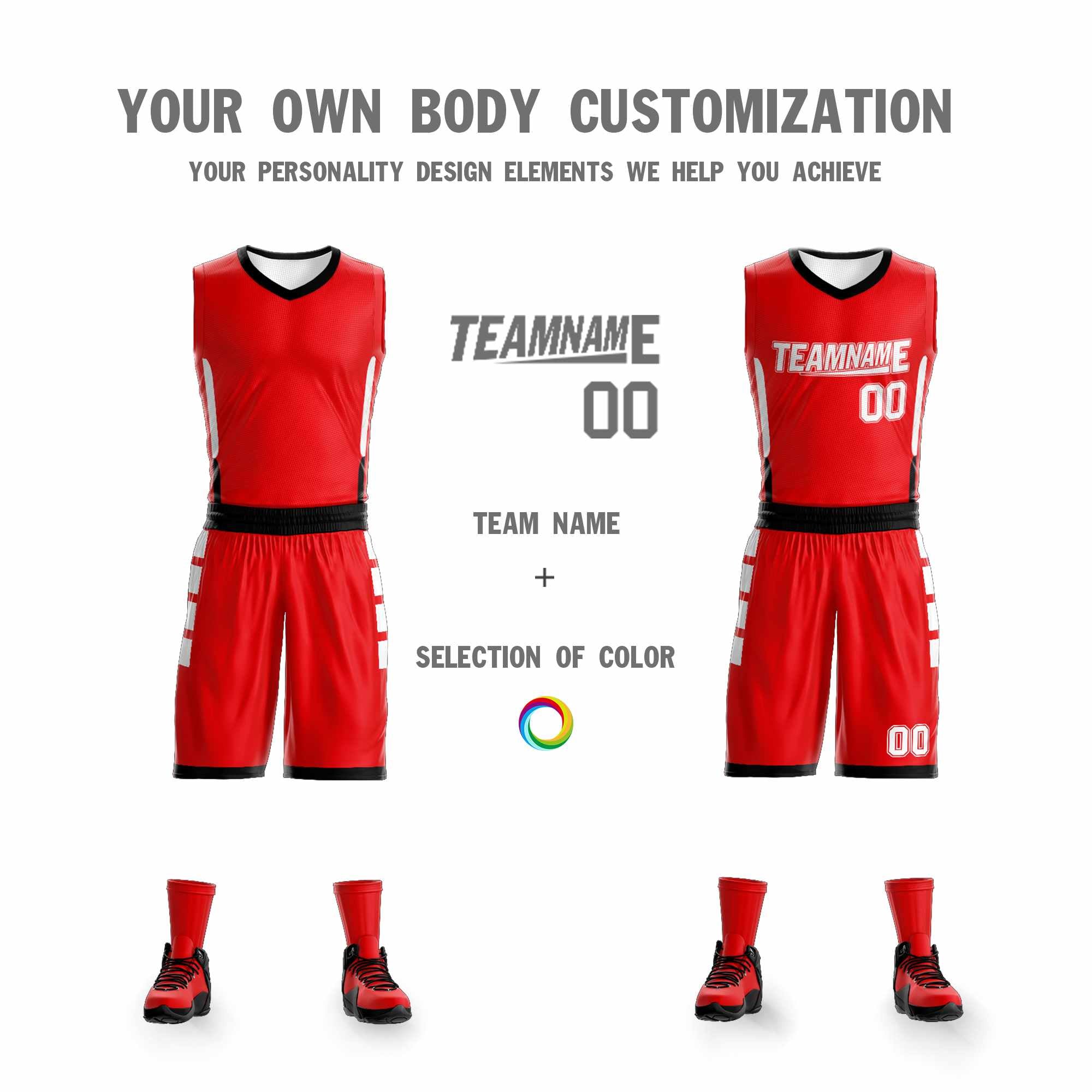 Custom Red White Double Side Sets Sportswear Basketball Jersey