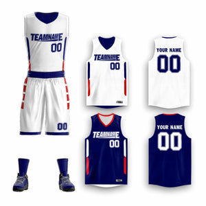 Custom White Navy Double Side Sets Design Sportswear Basketball Jersey