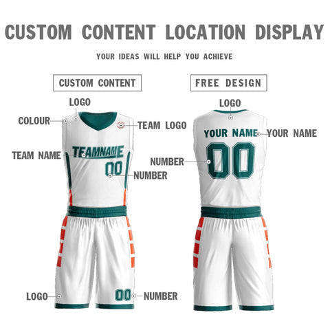 Custom White Green-Orange Double Side Sets Sportswear Basketball Jersey