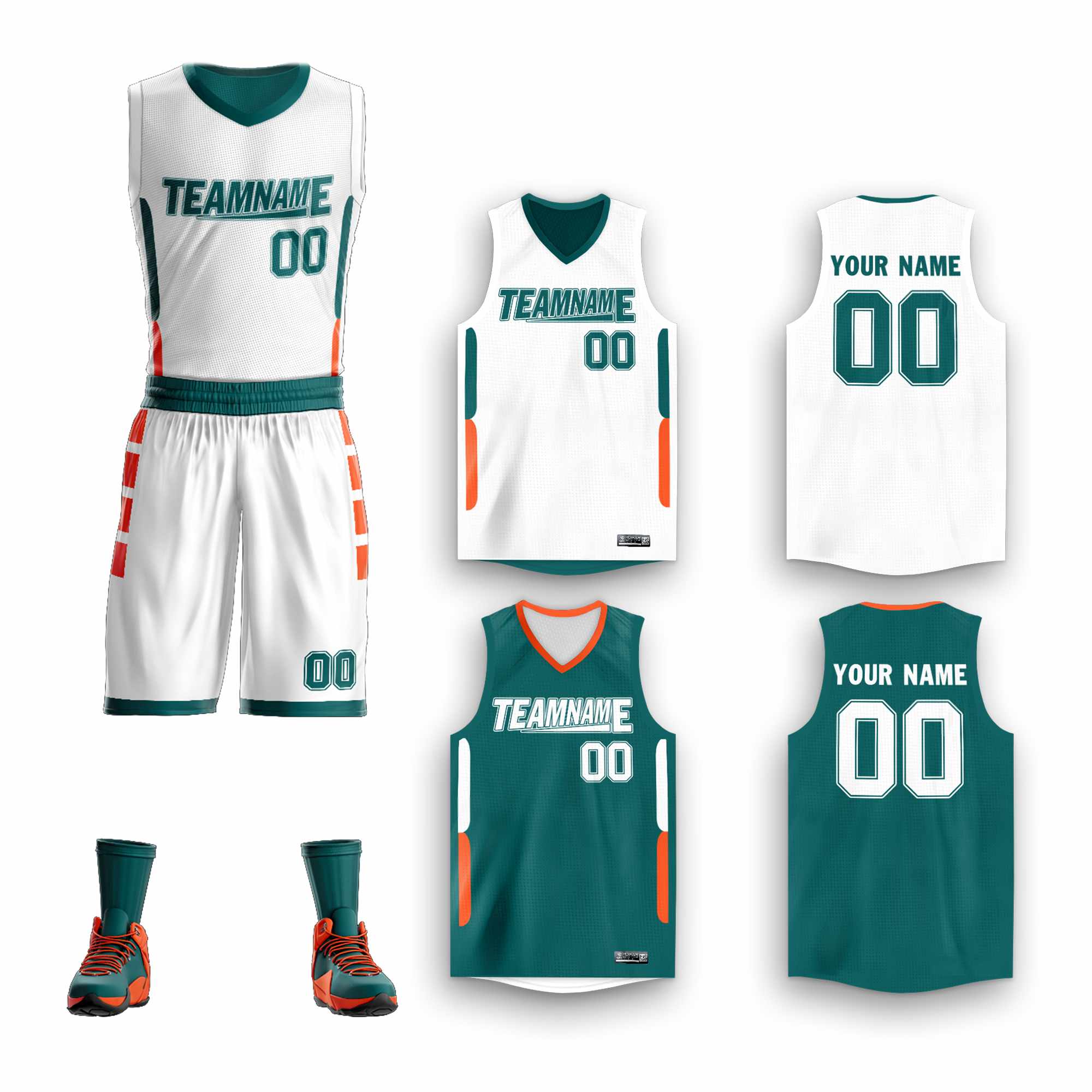 Custom White Green-Orange Double Side Sets Sportswear Basketball Jersey