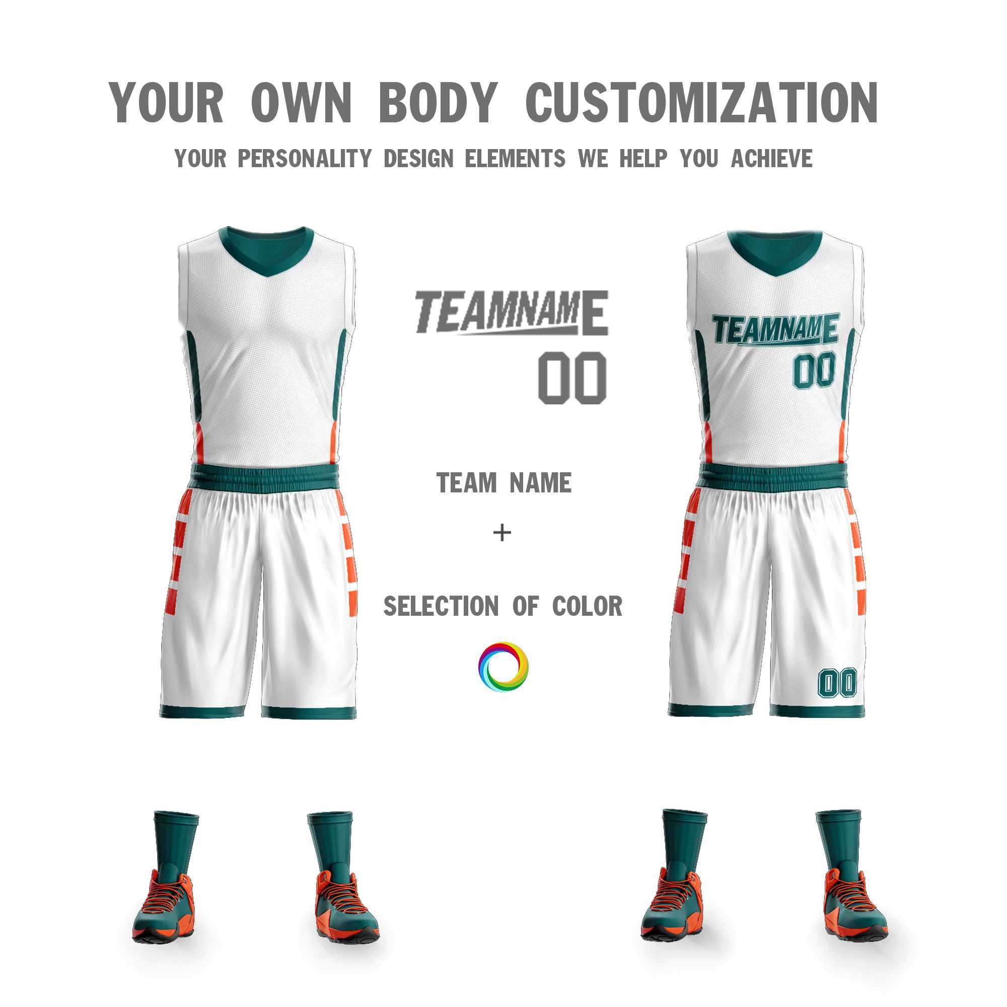 Custom White Green-Orange Double Side Sets Sportswear Basketball Jersey