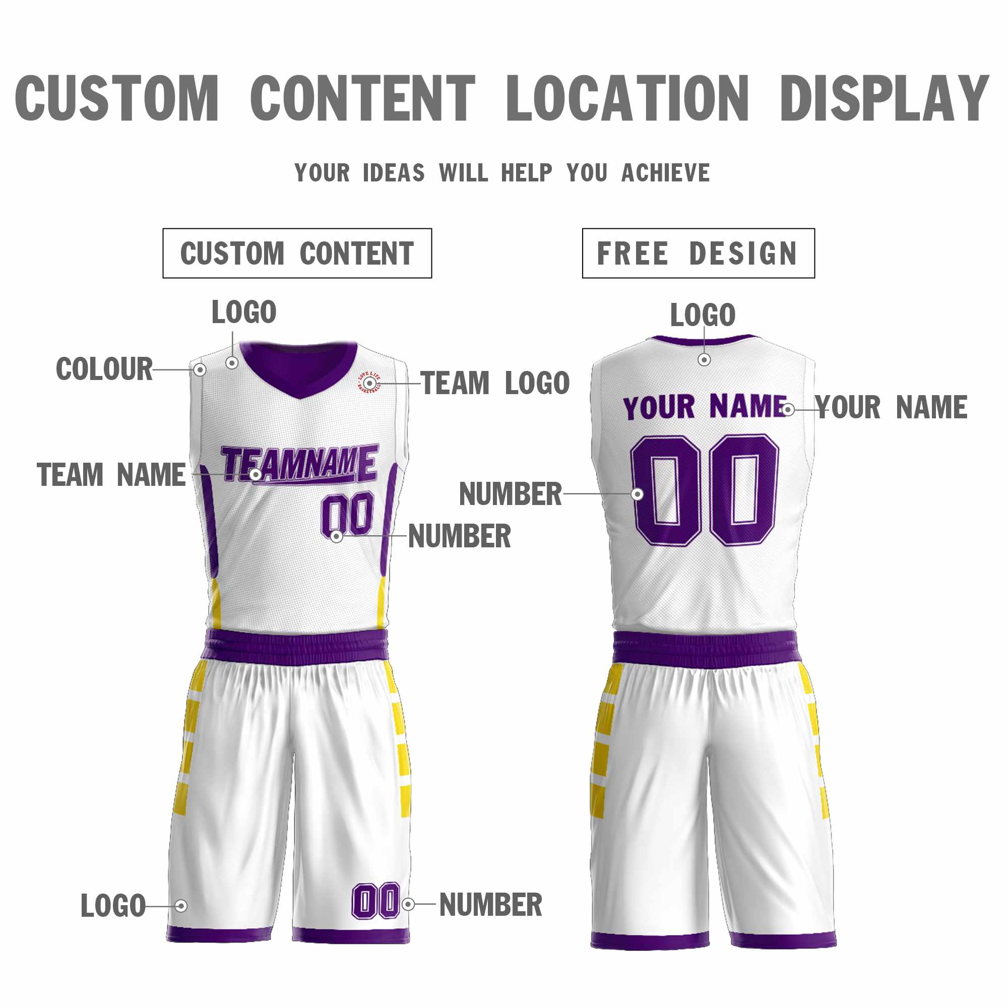 Custom White Purple Double Side Sets Design Sportswear Basketball Jersey