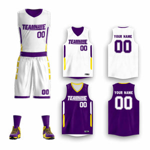 Le double côté violet blanc fait sur commande place le maillot de basket-ball de vêtements de sport de conception