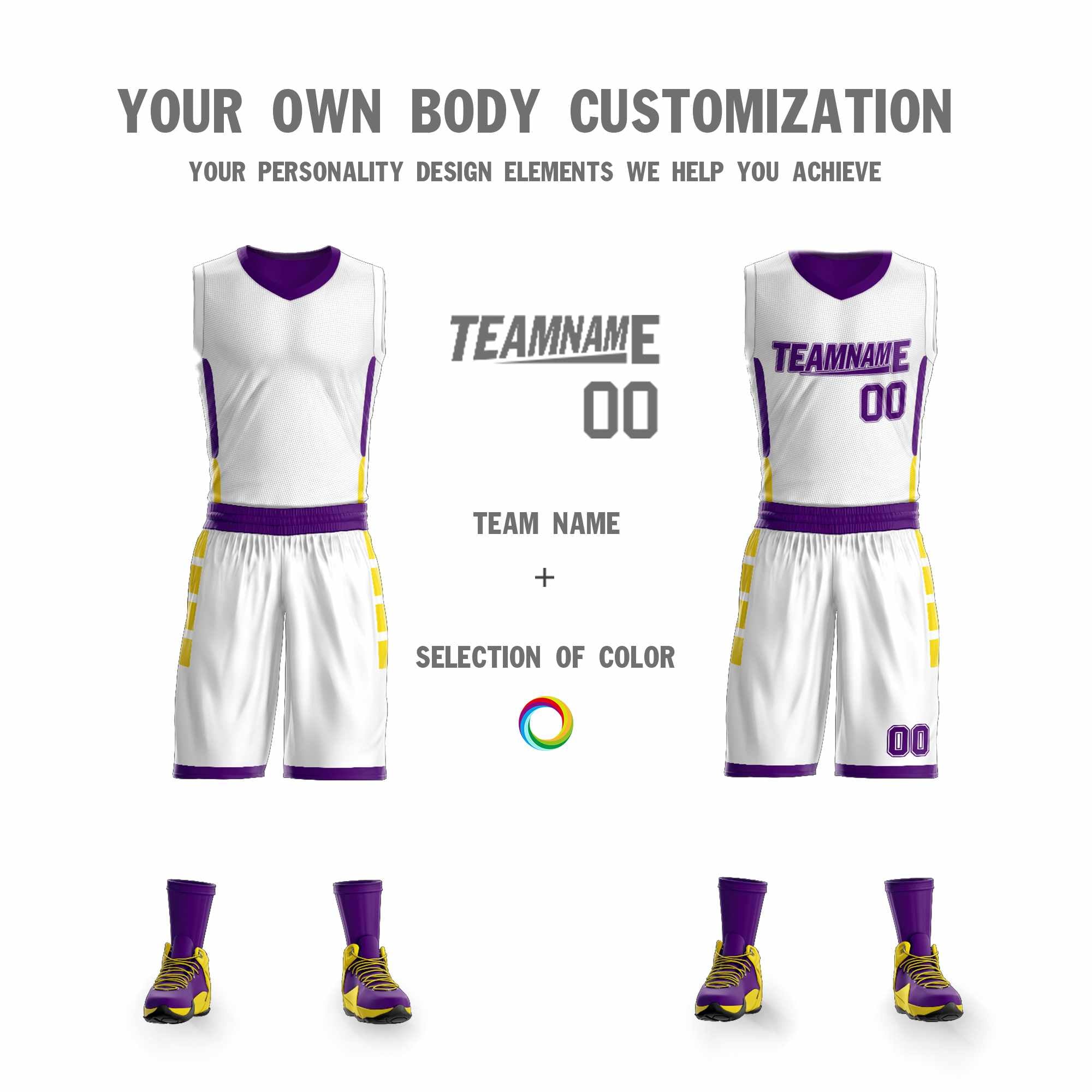 Le double côté violet blanc fait sur commande place le maillot de basket-ball de vêtements de sport de conception