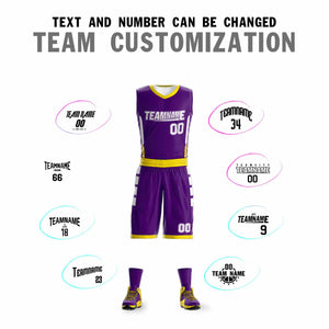 Maillot de basket-ball personnalisé violet blanc-jaune, ensembles Double face, vêtements de sport