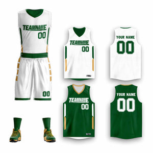 Custom White Green Double Side Sets Design Sportswear Basketball Jersey