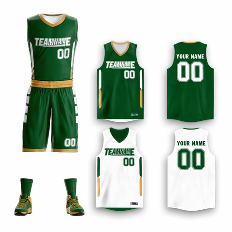 Custom Green White Double Side Sets Design Sportswear Basketball Jersey