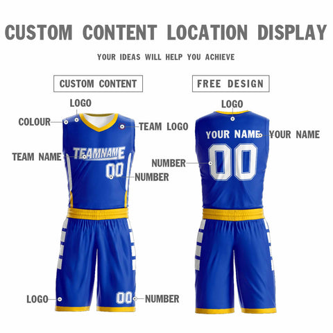 Custom Royal white-Yellow Double Side Sets Sportswear Basketball Jersey