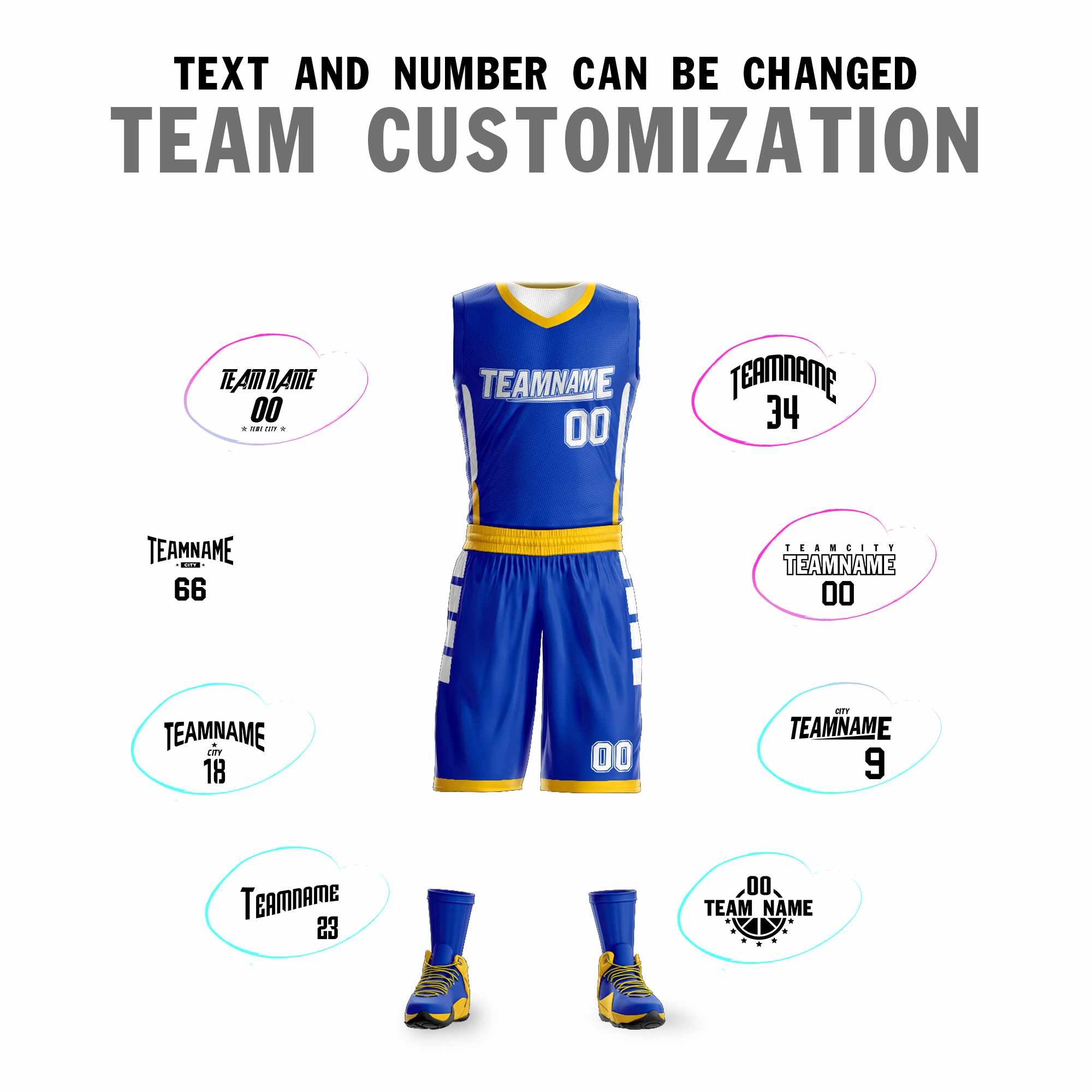 Custom Royal white-Yellow Double Side Sets Sportswear Basketball Jersey