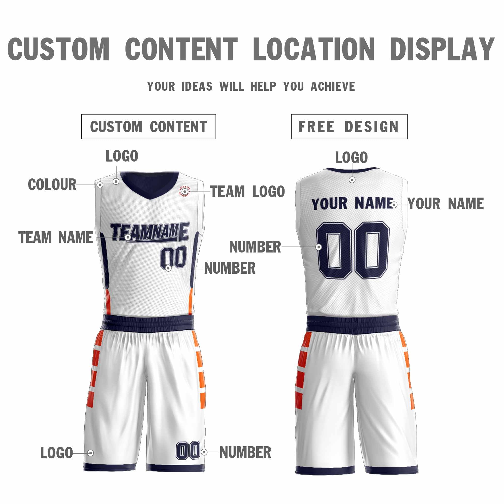 Custom White Navy Double Side Sets Design Sportswear Basketball Jersey