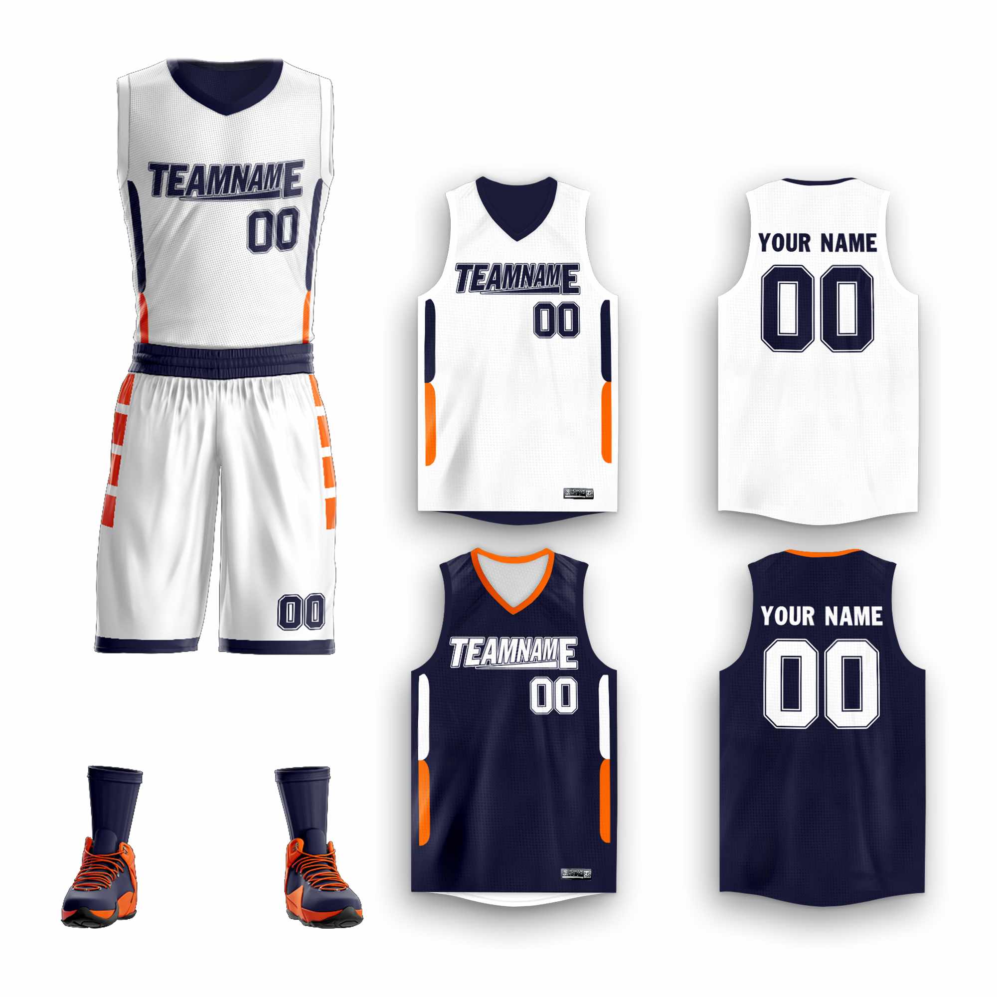 Custom White Navy Double Side Sets Design Sportswear Basketball Jersey